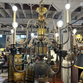 Chandelier, Rustic Finish Brass, Bronze, Nine-Light